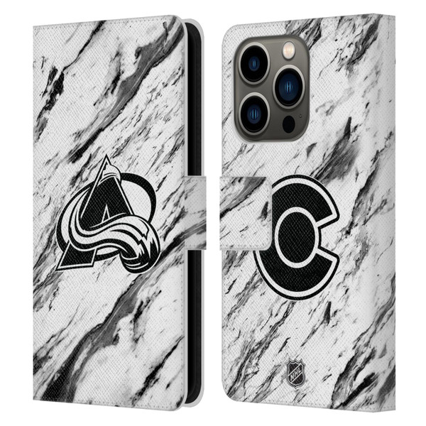 NHL Colorado Avalanche Marble Leather Book Wallet Case Cover For Apple iPhone 14 Pro