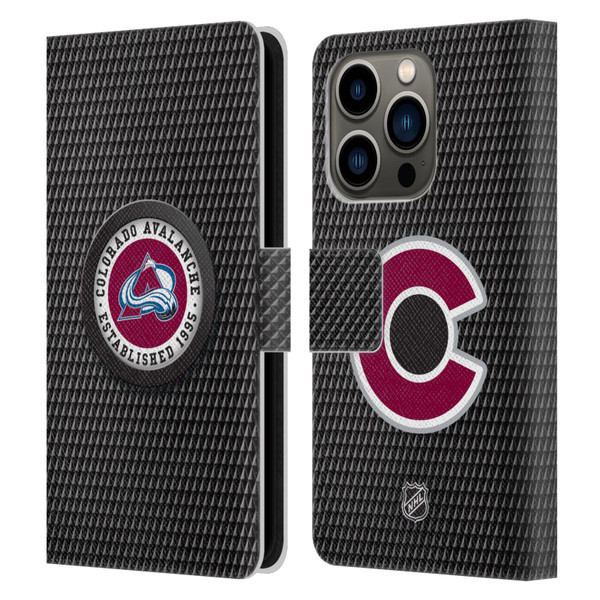 NHL Colorado Avalanche Puck Texture Leather Book Wallet Case Cover For Apple iPhone 14 Pro