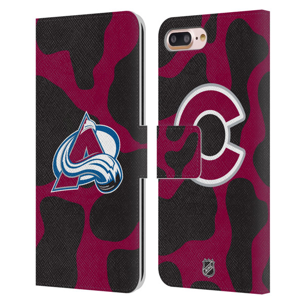 NHL Colorado Avalanche Cow Pattern Leather Book Wallet Case Cover For Apple iPhone 7 Plus / iPhone 8 Plus