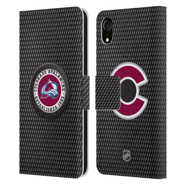NHL Colorado Avalanche Puck Texture Leather Book Wallet Case Cover For Apple iPhone XR