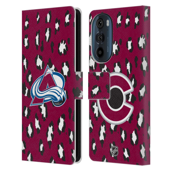 NHL Colorado Avalanche Leopard Patten Leather Book Wallet Case Cover For Motorola Edge 30