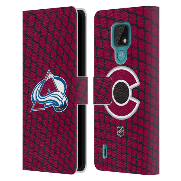 NHL Colorado Avalanche Net Pattern Leather Book Wallet Case Cover For Motorola Moto E7