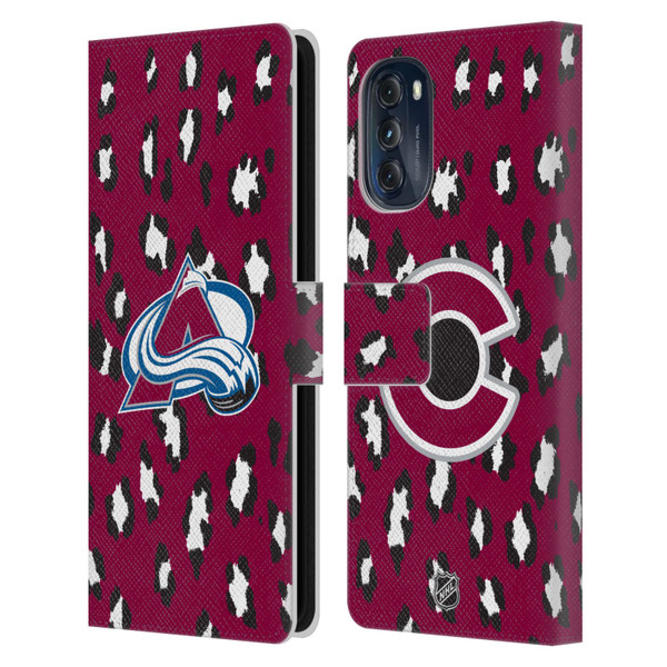 NHL Colorado Avalanche Leopard Patten Leather Book Wallet Case Cover For Motorola Moto G (2022)