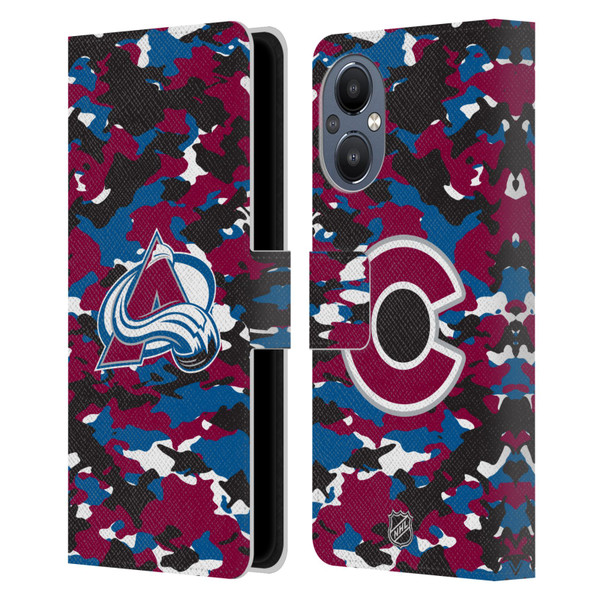 NHL Colorado Avalanche Camouflage Leather Book Wallet Case Cover For OnePlus Nord N20 5G