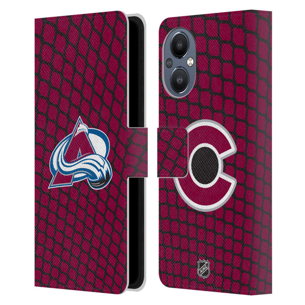 NHL Colorado Avalanche Net Pattern Leather Book Wallet Case Cover For OnePlus Nord N20 5G