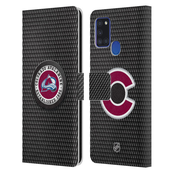 NHL Colorado Avalanche Puck Texture Leather Book Wallet Case Cover For Samsung Galaxy A21s (2020)