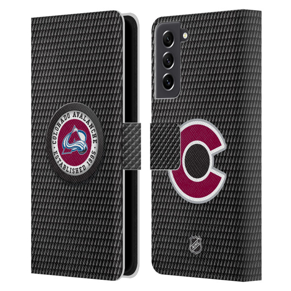 NHL Colorado Avalanche Puck Texture Leather Book Wallet Case Cover For Samsung Galaxy S21 FE 5G