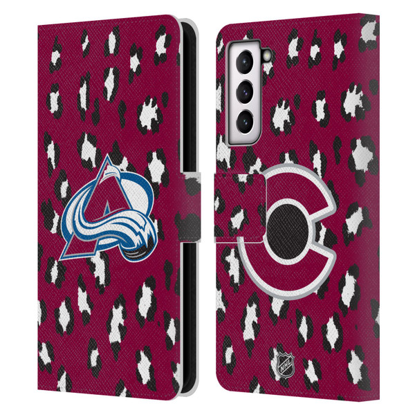 NHL Colorado Avalanche Leopard Patten Leather Book Wallet Case Cover For Samsung Galaxy S21 5G