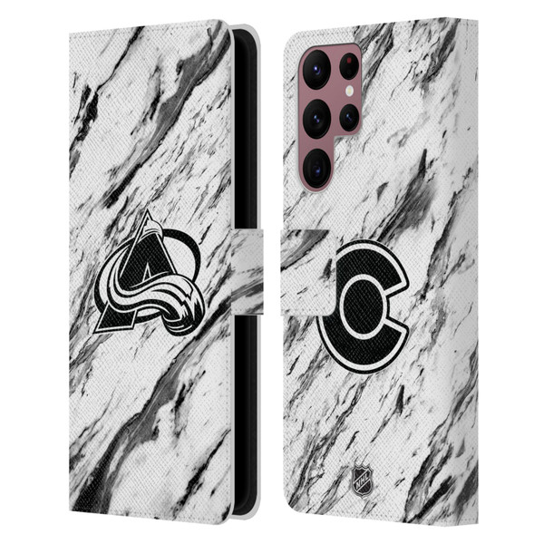 NHL Colorado Avalanche Marble Leather Book Wallet Case Cover For Samsung Galaxy S22 Ultra 5G
