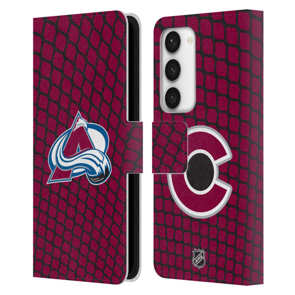 NHL Colorado Avalanche Net Pattern Leather Book Wallet Case Cover For Samsung Galaxy S23 5G