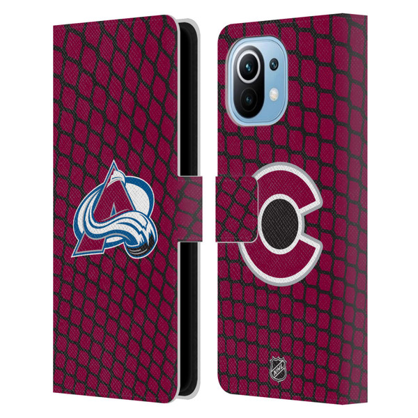 NHL Colorado Avalanche Net Pattern Leather Book Wallet Case Cover For Xiaomi Mi 11