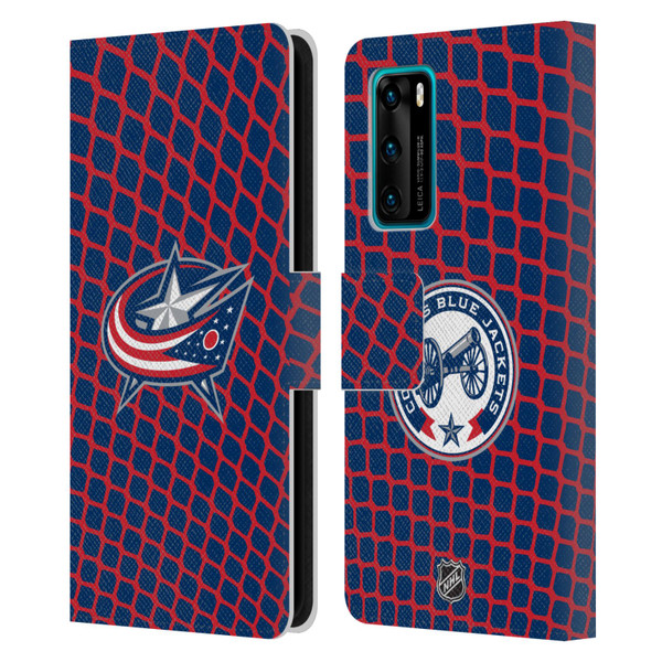 NHL Columbus Blue Jackets Net Pattern Leather Book Wallet Case Cover For Huawei P40 5G