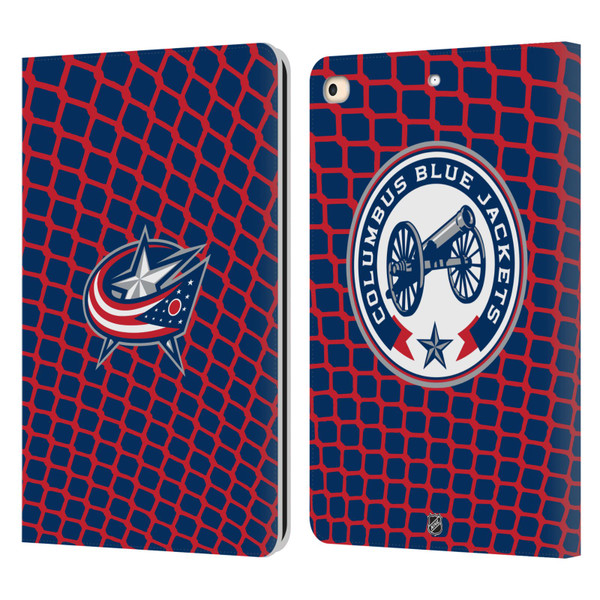 NHL Columbus Blue Jackets Net Pattern Leather Book Wallet Case Cover For Apple iPad 9.7 2017 / iPad 9.7 2018