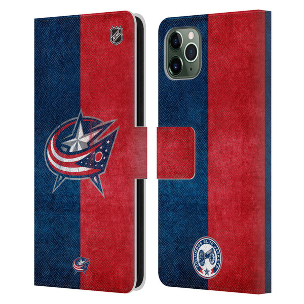NHL Columbus Blue Jackets Half Distressed Leather Book Wallet Case Cover For Apple iPhone 11 Pro Max