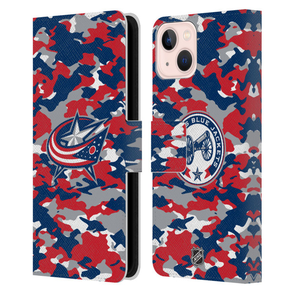 NHL Columbus Blue Jackets Camouflage Leather Book Wallet Case Cover For Apple iPhone 13