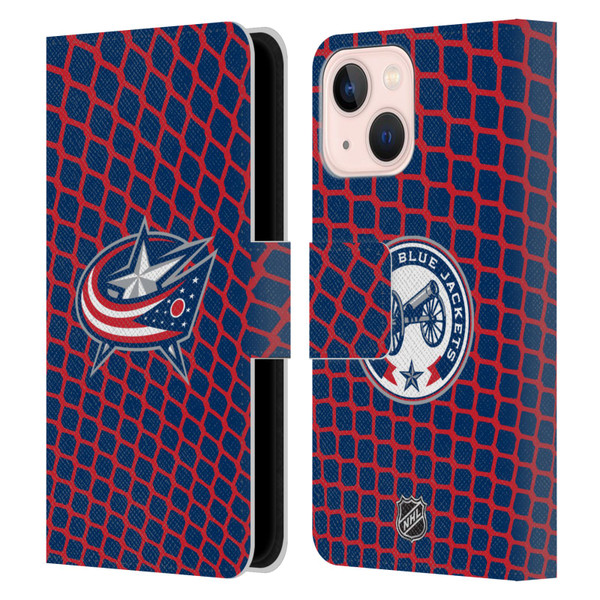 NHL Columbus Blue Jackets Net Pattern Leather Book Wallet Case Cover For Apple iPhone 13 Mini