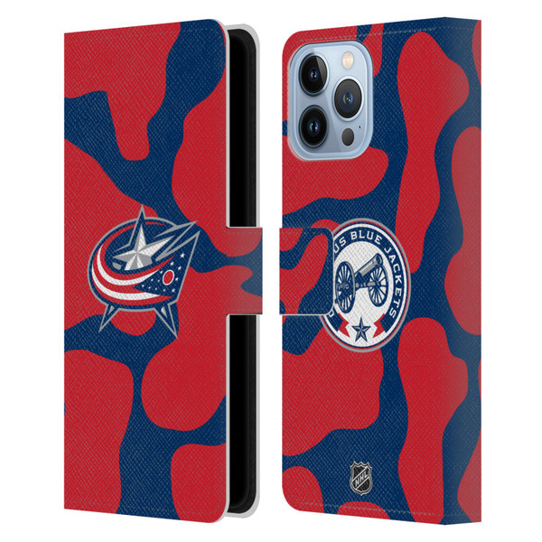 NHL Columbus Blue Jackets Cow Pattern Leather Book Wallet Case Cover For Apple iPhone 13 Pro Max