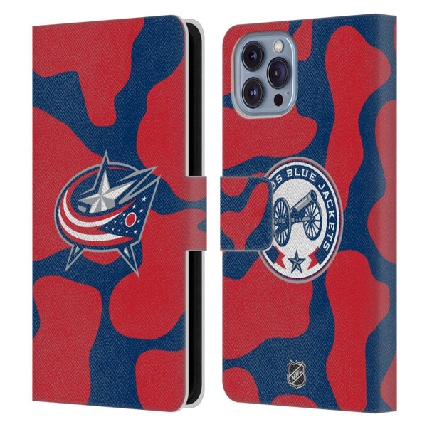 NHL Columbus Blue Jackets Cow Pattern Leather Book Wallet Case Cover For Apple iPhone 14