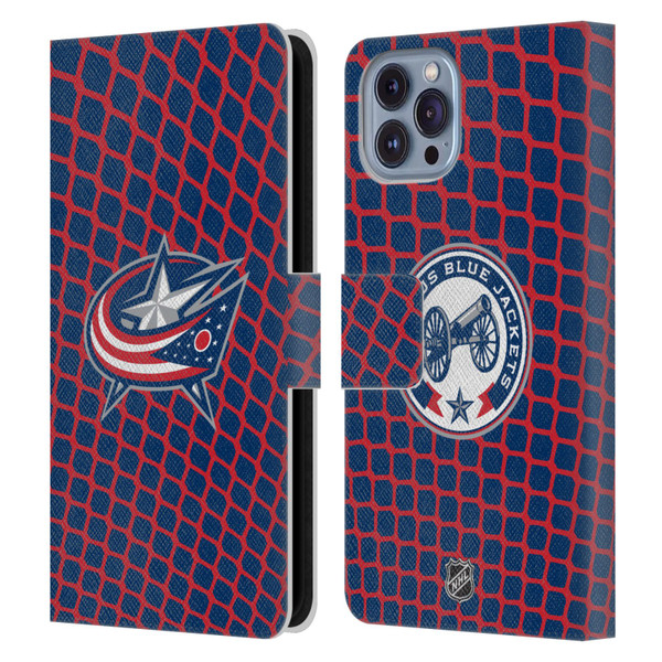 NHL Columbus Blue Jackets Net Pattern Leather Book Wallet Case Cover For Apple iPhone 14