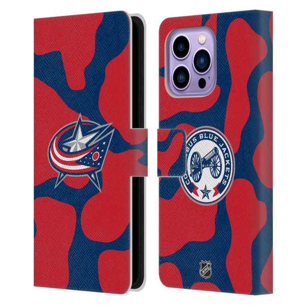 NHL Columbus Blue Jackets Cow Pattern Leather Book Wallet Case Cover For Apple iPhone 14 Pro Max