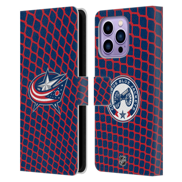 NHL Columbus Blue Jackets Net Pattern Leather Book Wallet Case Cover For Apple iPhone 14 Pro Max