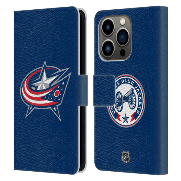 NHL Columbus Blue Jackets Plain Leather Book Wallet Case Cover For Apple iPhone 14 Pro