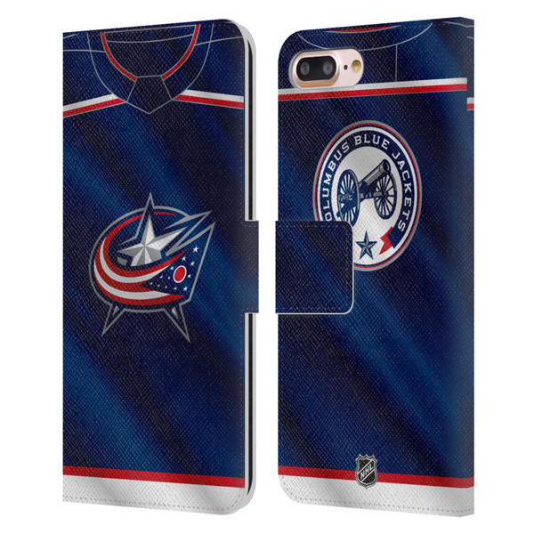 NHL Columbus Blue Jackets Jersey Leather Book Wallet Case Cover For Apple iPhone 7 Plus / iPhone 8 Plus