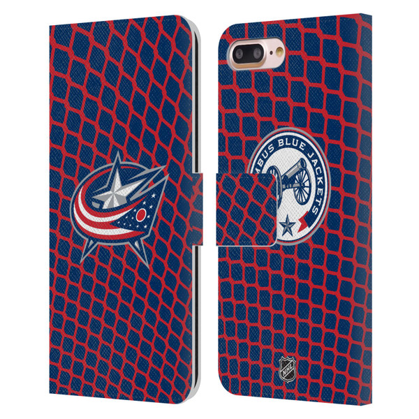 NHL Columbus Blue Jackets Net Pattern Leather Book Wallet Case Cover For Apple iPhone 7 Plus / iPhone 8 Plus