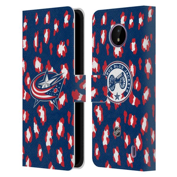 NHL Columbus Blue Jackets Leopard Patten Leather Book Wallet Case Cover For Nokia C10 / C20