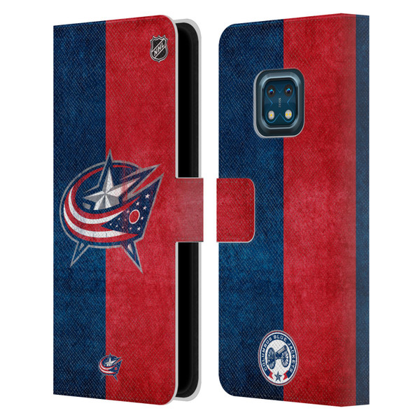 NHL Columbus Blue Jackets Half Distressed Leather Book Wallet Case Cover For Nokia XR20