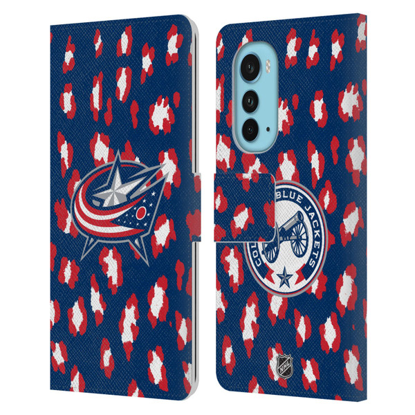 NHL Columbus Blue Jackets Leopard Patten Leather Book Wallet Case Cover For Motorola Edge (2022)