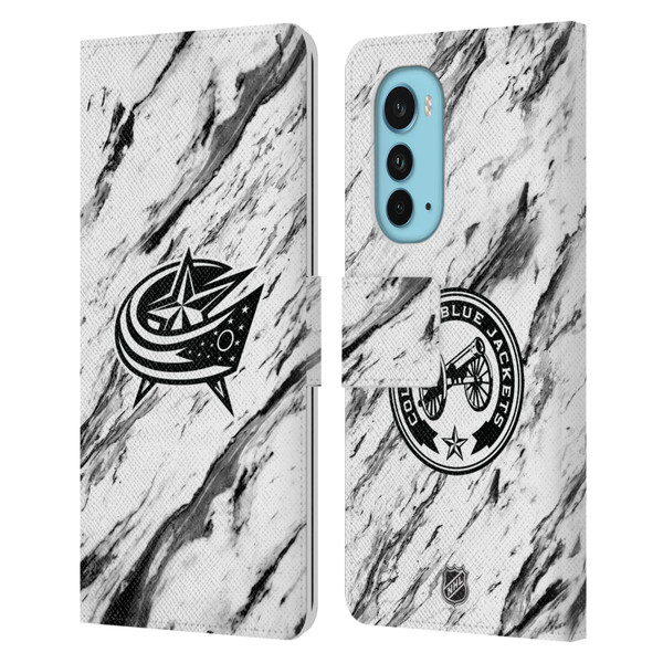 NHL Columbus Blue Jackets Marble Leather Book Wallet Case Cover For Motorola Edge (2022)