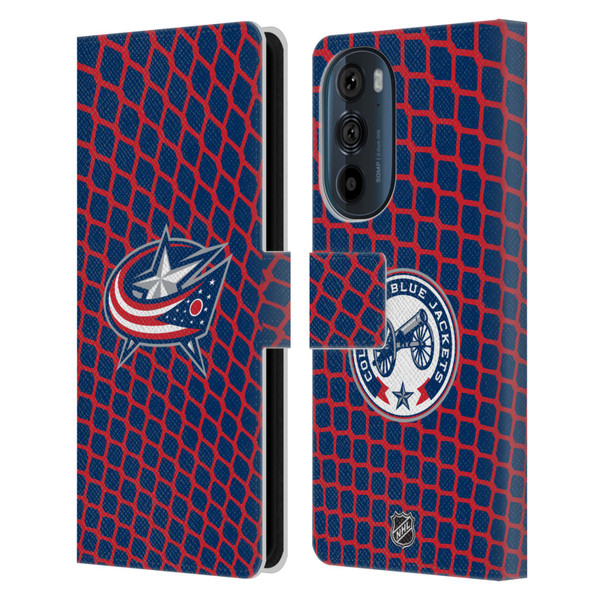 NHL Columbus Blue Jackets Net Pattern Leather Book Wallet Case Cover For Motorola Edge 30