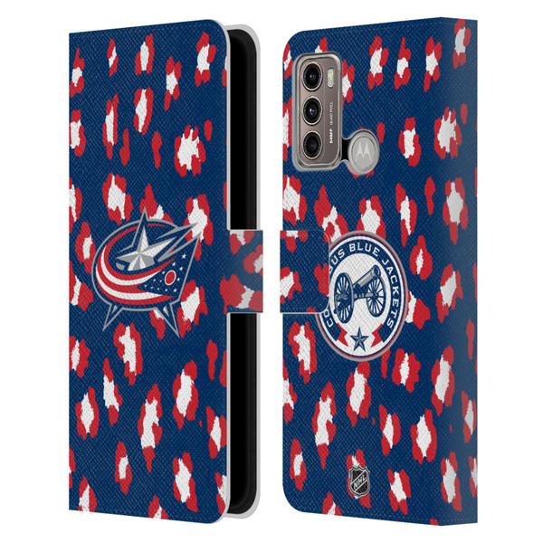 NHL Columbus Blue Jackets Leopard Patten Leather Book Wallet Case Cover For Motorola Moto G60 / Moto G40 Fusion