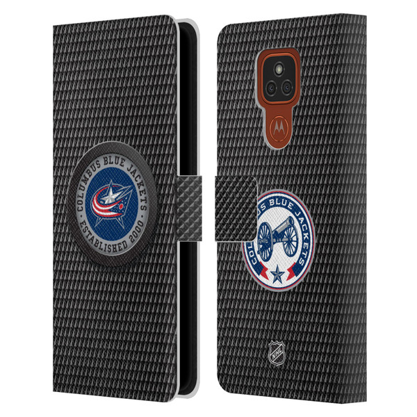 NHL Columbus Blue Jackets Puck Texture Leather Book Wallet Case Cover For Motorola Moto E7 Plus