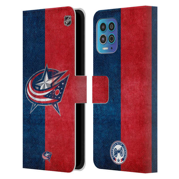 NHL Columbus Blue Jackets Half Distressed Leather Book Wallet Case Cover For Motorola Moto G100