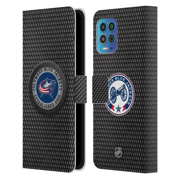 NHL Columbus Blue Jackets Puck Texture Leather Book Wallet Case Cover For Motorola Moto G100