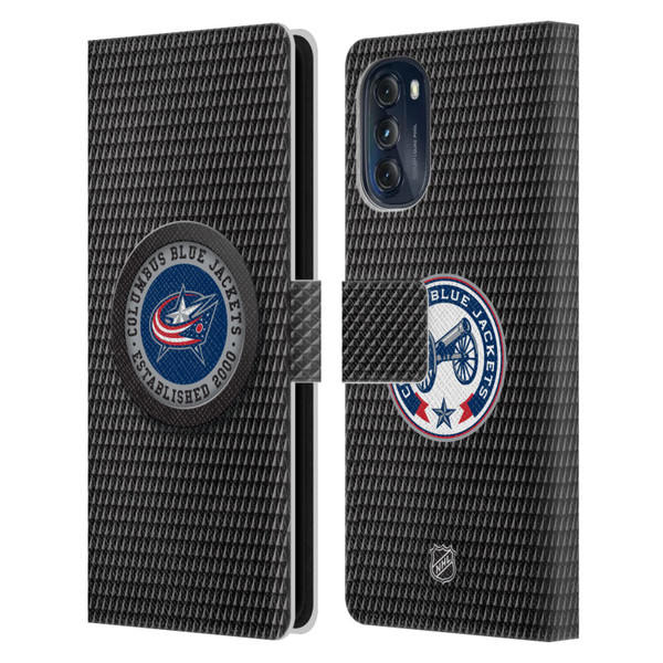 NHL Columbus Blue Jackets Puck Texture Leather Book Wallet Case Cover For Motorola Moto G (2022)