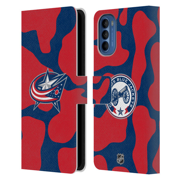 NHL Columbus Blue Jackets Cow Pattern Leather Book Wallet Case Cover For Motorola Moto G41