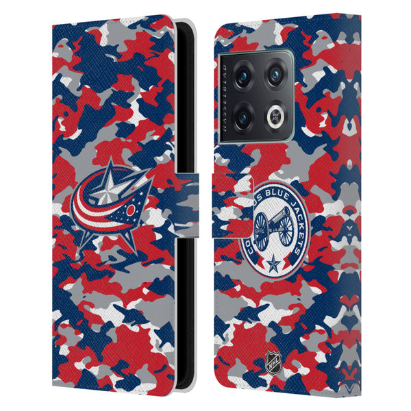 NHL Columbus Blue Jackets Camouflage Leather Book Wallet Case Cover For OnePlus 10 Pro