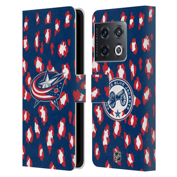 NHL Columbus Blue Jackets Leopard Patten Leather Book Wallet Case Cover For OnePlus 10 Pro