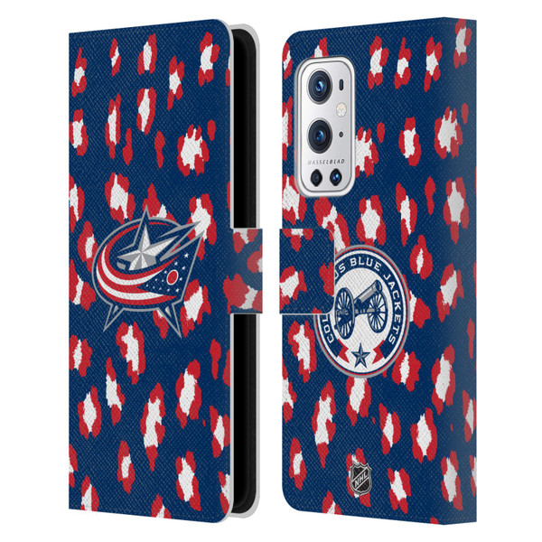 NHL Columbus Blue Jackets Leopard Patten Leather Book Wallet Case Cover For OnePlus 9 Pro