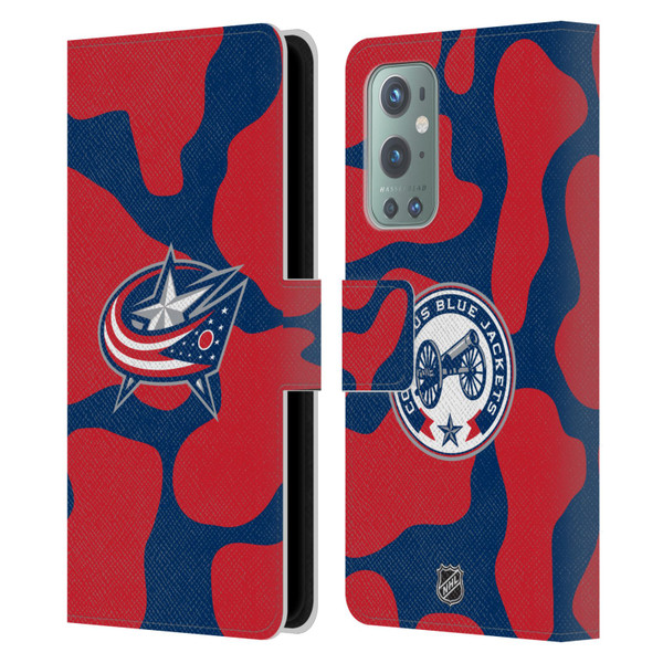 NHL Columbus Blue Jackets Cow Pattern Leather Book Wallet Case Cover For OnePlus 9
