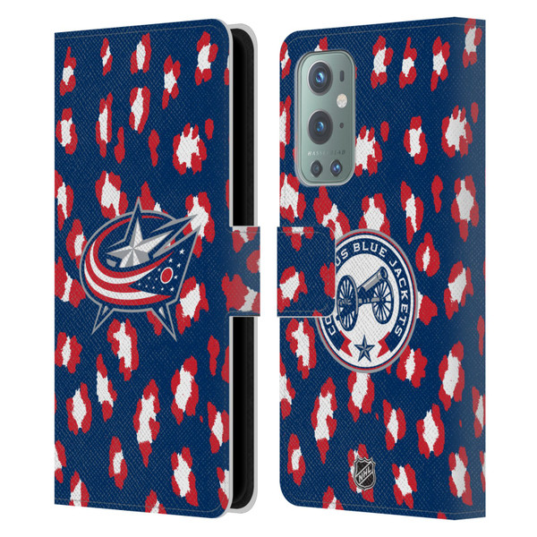 NHL Columbus Blue Jackets Leopard Patten Leather Book Wallet Case Cover For OnePlus 9