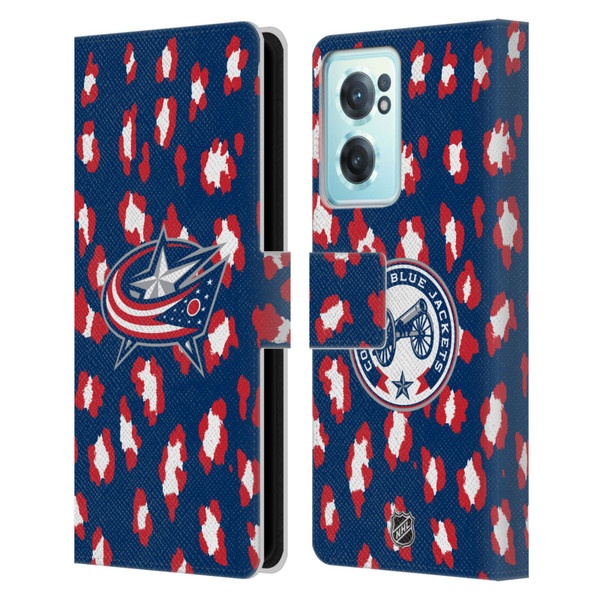 NHL Columbus Blue Jackets Leopard Patten Leather Book Wallet Case Cover For OnePlus Nord CE 2 5G