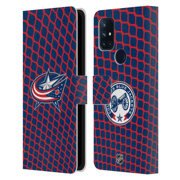 NHL Columbus Blue Jackets Net Pattern Leather Book Wallet Case Cover For OnePlus Nord N10 5G