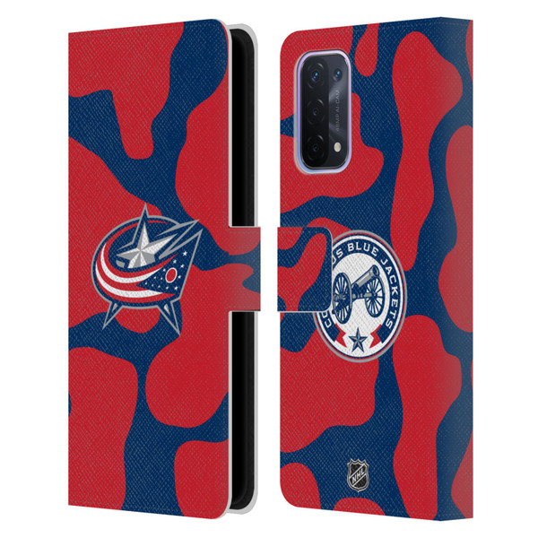 NHL Columbus Blue Jackets Cow Pattern Leather Book Wallet Case Cover For OPPO A54 5G