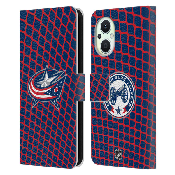 NHL Columbus Blue Jackets Net Pattern Leather Book Wallet Case Cover For OPPO Reno8 Lite