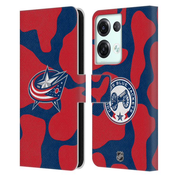 NHL Columbus Blue Jackets Cow Pattern Leather Book Wallet Case Cover For OPPO Reno8 Pro