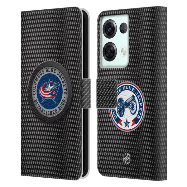 NHL Columbus Blue Jackets Puck Texture Leather Book Wallet Case Cover For OPPO Reno8 Pro